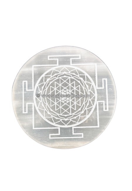 Selenite Plate Round -Sri Yantra
