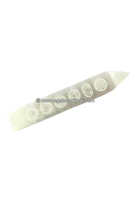 Selenite Rectangle Plate-Chakra Pointed