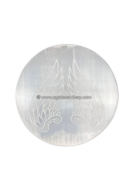 Selenite Round Plate - ANGEL WINGS