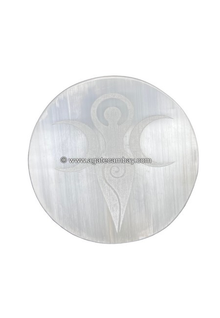 Selenite Round Plate -Goddess Moon