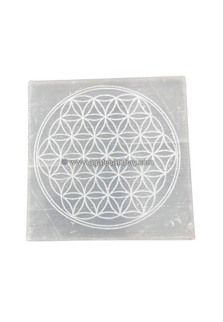 Selenite Square Plate - Flower of Life