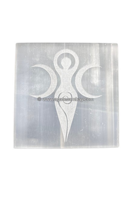 Selenite Square Plate - Goddess Moon