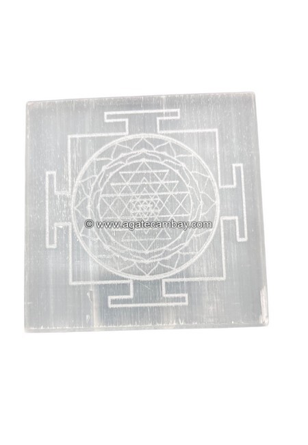 Selenite Square Plate - Sri Yantra