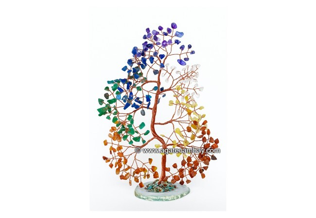 7-Chakra With Agate Plate Tree with Golden Wire (300 Chips)