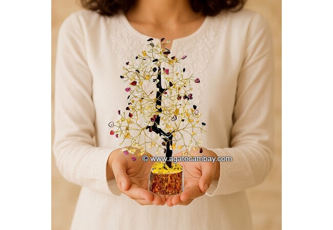 Amethyst & Garnet Tree with Golden Wire (300 Chips)