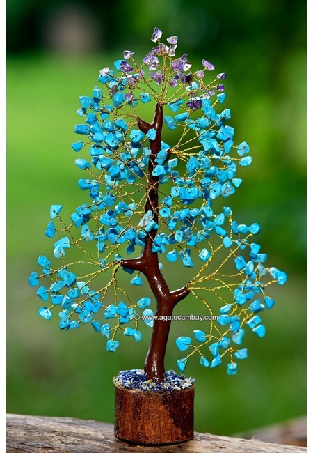 Amethyst & Turquoise Tree with Golden Wire (300 Chips)
