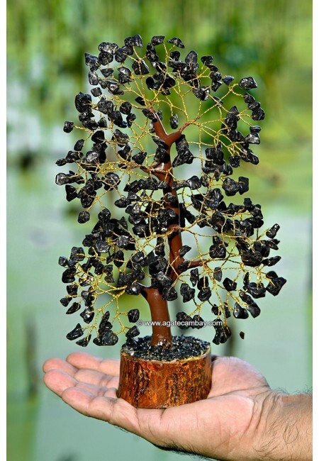 Black Tourmaline Tree with Golden Wire (300 Chips)