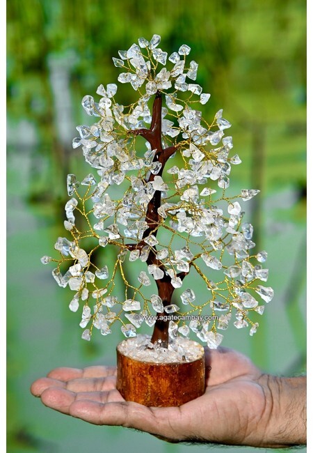 Clear Quartz Tree with Golden Wire (300 Chips)