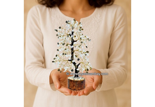 Clear Quartz & Labrodorite Tree with Golden Wire (300 Chips)