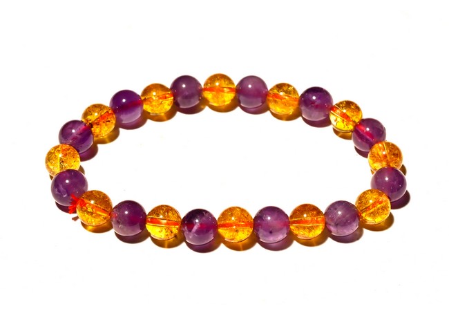 Amethyst & Citrine Combo Bracelet For Spiritual Growth & Positive Energy Bracelet - 8 mm