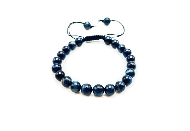 Blue and Black Tiger Eye Single Stone Dori Bracelet- 8 mm