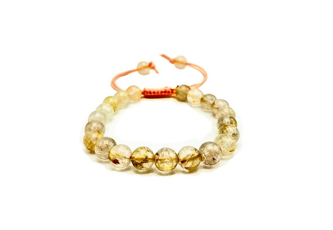Golden Rutilated Quartz Single Stone Dori Bracelet- 8 mm