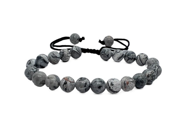 Map Stone (Jasper) Single Stone Dori Bracelet- 8 mm
