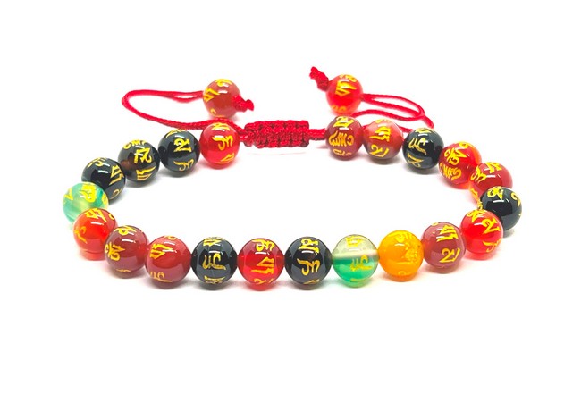 Om Mani (Multi Gems) Single Stone Dori Bracelet- 8 mm