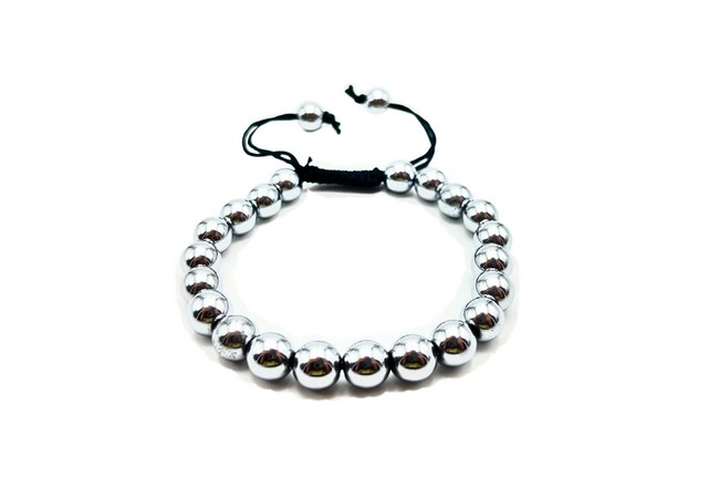 Silver Hematite Single Stone Dori Bracelet- 8 mm